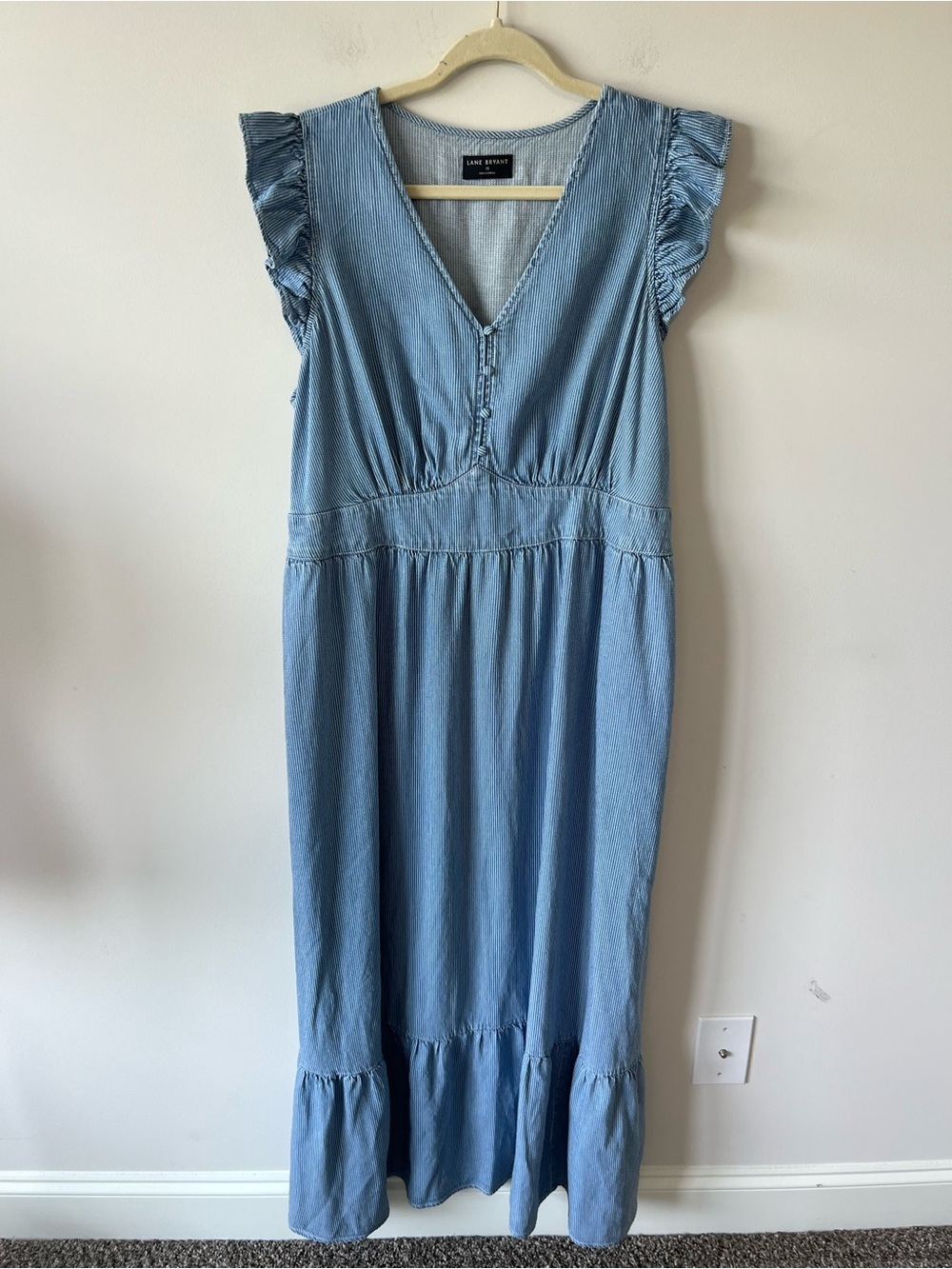 Lane Bryant Light Blue Striped Denim Maxi Dress 100% Cotton